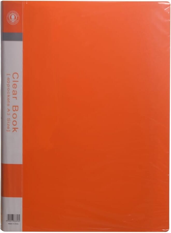 Alwan Display Clear Book File Folder, A3, 40 Pockets - Orange